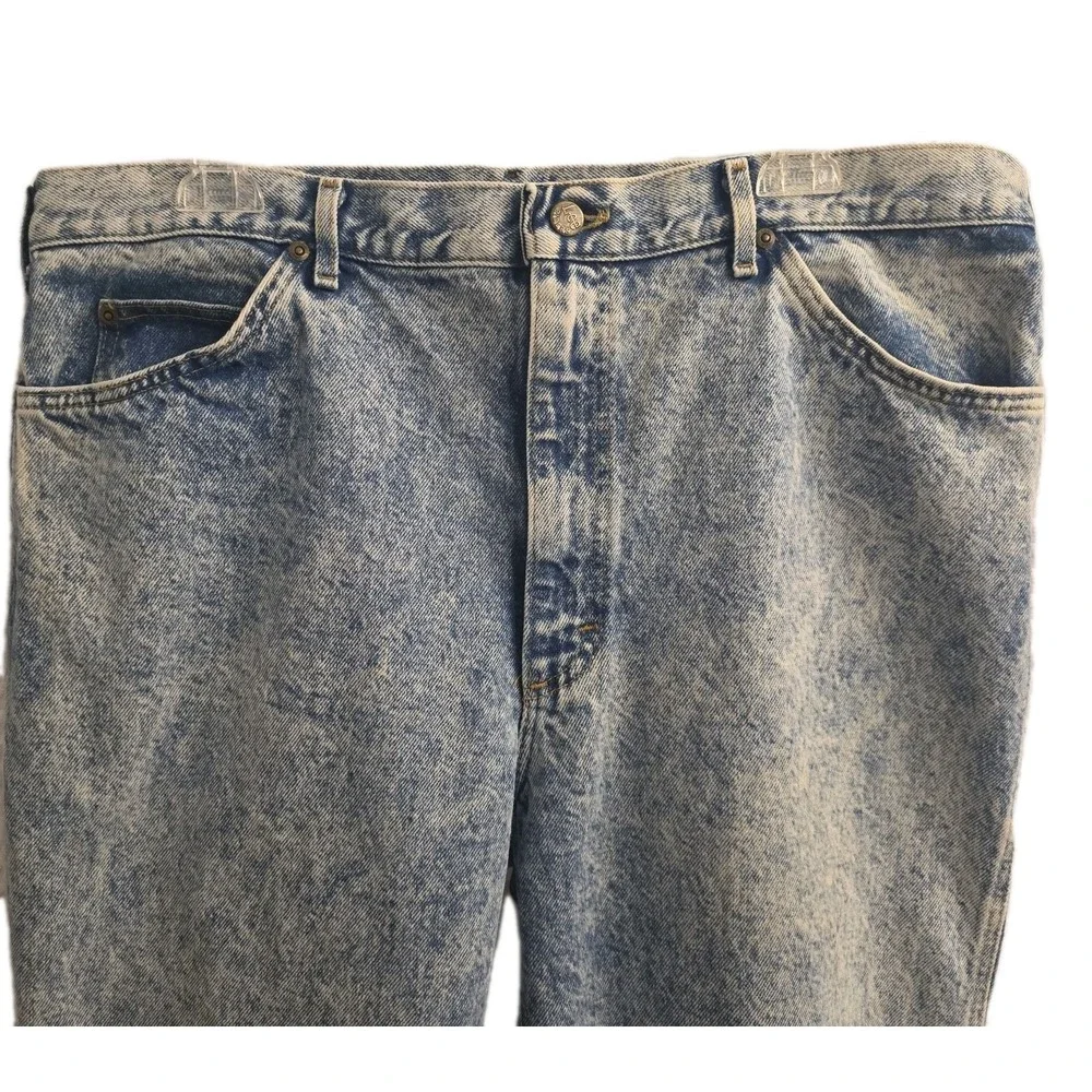 Vintage Lee Jeans Men's Blue Acid Wash Denim Classic Zip Fly USA Made 42x32